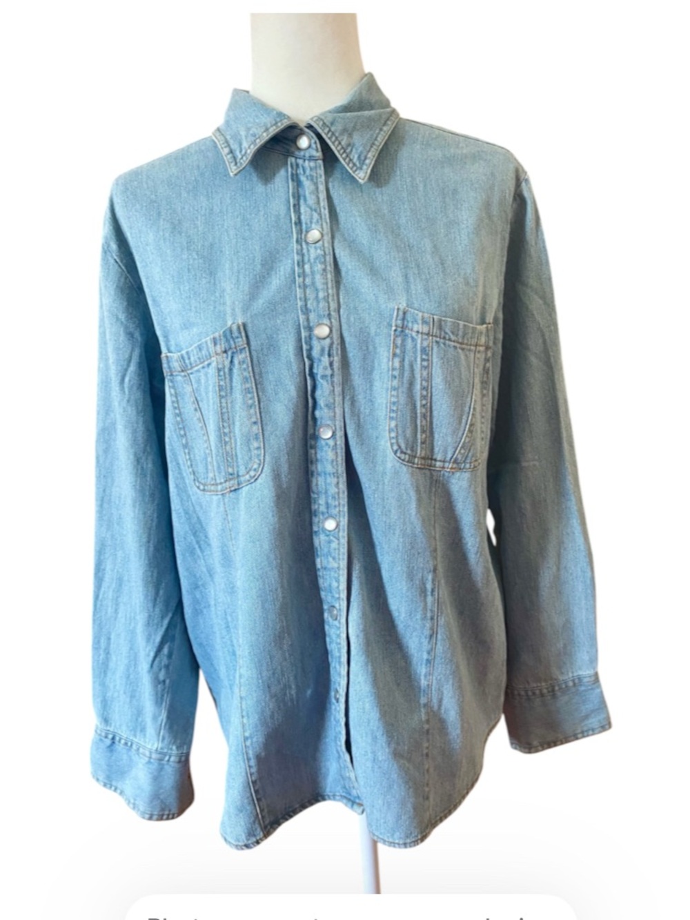 Vintage Bill Blass Jeans Denim Pearl Snap Western Shirt Light Wash L